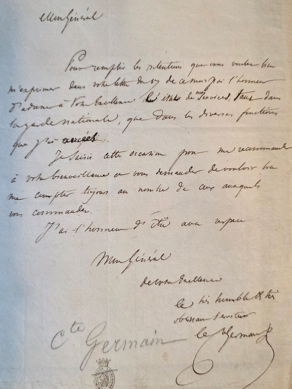 Napoleonic Autograph Letter – General Antoine-Louis Decrest, Comte de Saint-Germain