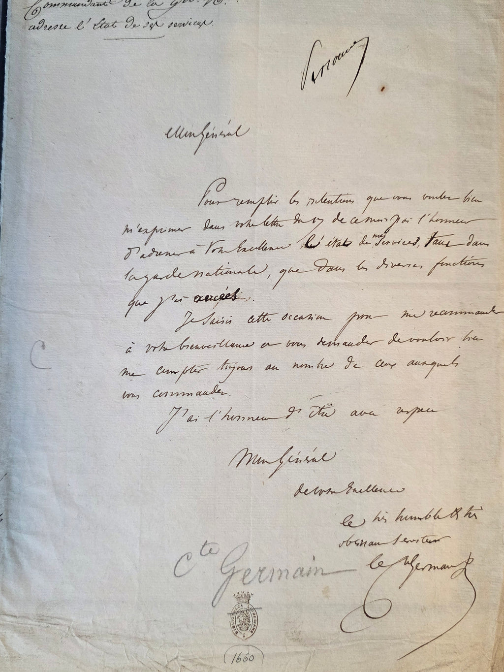 Napoleonic Autograph Letter – General Antoine-Louis Decrest, Comte de Saint-Germain