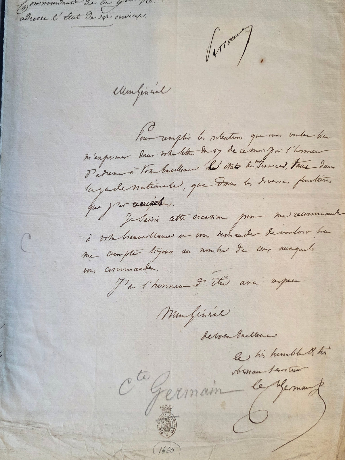 Napoleonic Autograph Letter – General Antoine-Louis Decrest, Comte de Saint-Germain