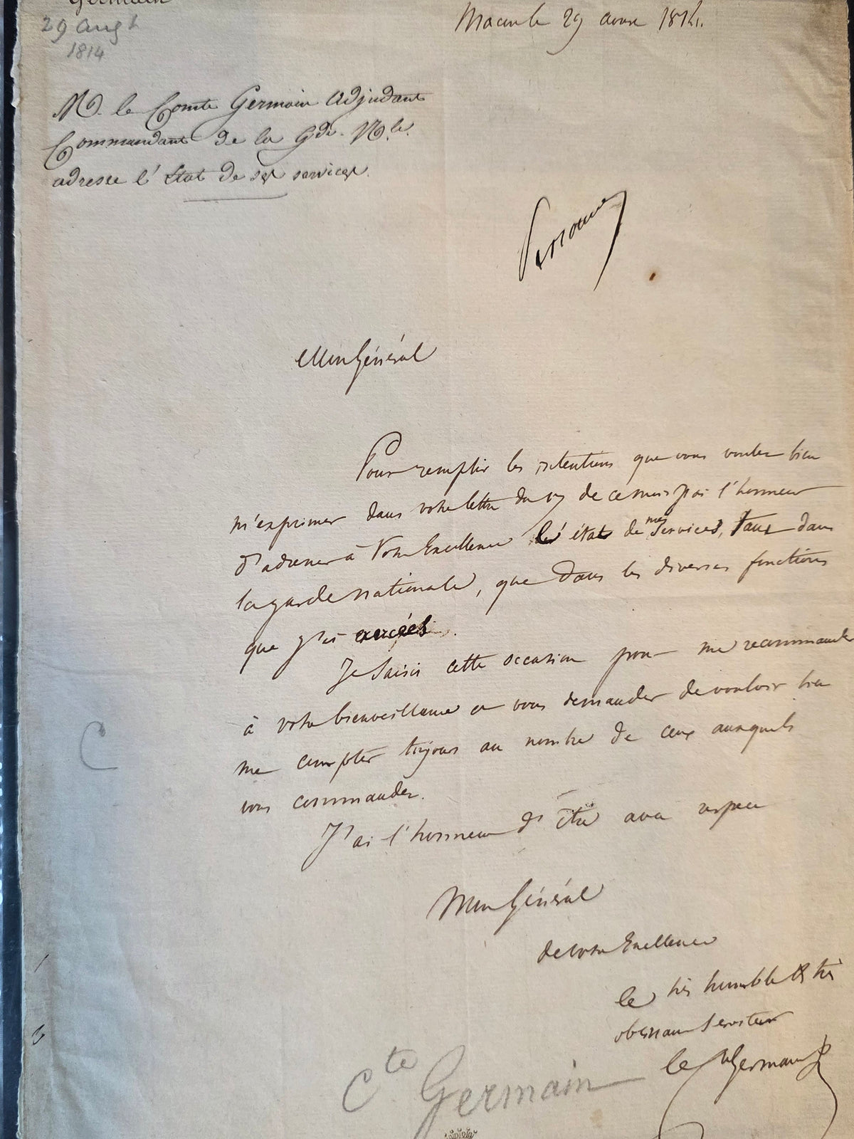 Napoleonic Autograph Letter – General Antoine-Louis Decrest, Comte de Saint-Germain